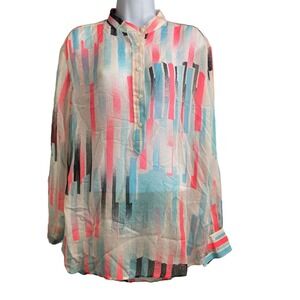 Rag & Bone Women's Brushstroke Popover Tunic Blouse Sz L Sheer Silk Blend